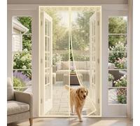 Self Sealing Magnetic Fly Screen Door, Heavy Duty Polyester Mosquito Mesh, Pet Friendly Fly Screen Curtain with Full Frame Magic Tape, Let Fresh Air in Keep Bugs Out(Beige,W35 X H83 (90 * 210cm))