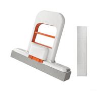 Self squeezing foldable desktop mop for easy storage and use on wood tile laminate floors in home and office environments (Orange)