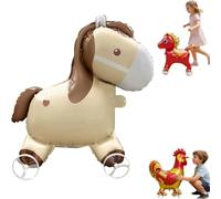 Self Standing Horse Balloon with Wheels, Aluminum Foil Inflatable Walking Balloons for Birthday Baby Shower Horse Animal Themed Cowboy Party Decorations,Giant Animal Balloons Party Supplies (H)