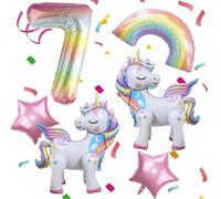 Self Standing Unicorn Balloons, 6PCS Unicorn Kids 7th Birthday Party Decor | Unicorn Balloon, Large Rainbow Balloon, Colorful Number 7 and Star Balloons for Girl 7th Birthday Party Supplies