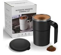 Self Stirring Coffee Mug with Lid, Smart Self-Stirring Mug with Temperature Display, 13oz Automatic Magnetic Stirring Coffee Mugs, Stainless Steel Perfect for Brewing Coffee, Milk, Cocoa, Etc(Black)