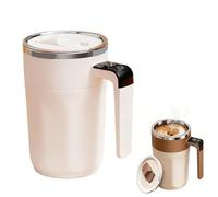 Self Stirring Mug, Rechargeable 400ml Automatic Magnetic Mixing Cup with Temperature Display, Stainless Steel Self Stirring Coffee Cup for Coffee Milk Tea Hot Chocolat (White)