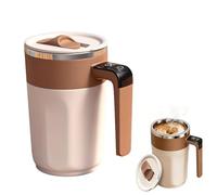 Self Stirring Mug, Rechargeable 400ml Automatic Magnetic Mixing Cup with Temperature Display, Stainless Steel Self Stirring Coffee Cup for Coffee Milk Tea Hot Chocolat (Brown)