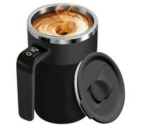 Self Stirring Mug with Lid, Automatic Stirring Coffee Mug with Smart Digital Display & 7000 RPM Magnetic Stirrer, 316 Stainless Steel Inner Cup, Black
