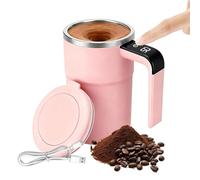 Self Stirring Mug withTemperature Display,One-Touch Automatic Stirring Coffee Cup,14oz Rechargeable Magnetic Stirring Coffee Cup Travel Mug,Vacuum Insulated for Coffee/Milk/Protein Shakes (Pink)