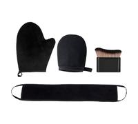 Self Tanning Mitt Set, Fake Tan Mit Self Back Glove Set, Black Lotion Applicator Gloves, Reusable Tanning Brush, Fake Tan Mitt with Back Applicator for Body (Black, 4 Pcs)