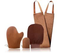 Self Tanning Mitt Set with Back Applicator, Ultimate Fake Tan Glove for Streak Free Sunless Lotion and Cream Application, Reusable and Double Sided for Flawless, Even Tan (Brown)