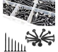 Self Tapping Screws,220 Pcs Black Wood Screws Assortment Kit Round Countersunk Machine Screw Fasteners for Drywall Sheetrock Wood Furniture and Cabinet M3.5x(16/20/25/30/35/40/50) mm