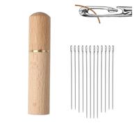 Self Threading Needles, 12 Pcs Easy Thread Hand Sewing Needles With Large Eye and Wooden Case for Storing Handmade Embroidery Accessories