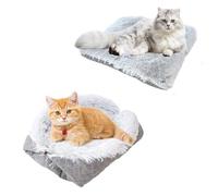Self-Warming Cat and Dog Mat - Fluffy Plush Bed Nest with Foldable Heating Cushion, Gray (61x51cm)