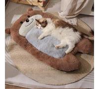 Self Warming Cat Bed Warm Pet Cushion with Non-Slip Bottom, Machine Washable Cartoon Bear Shape Bed for Indoor Cats/Kitten, Small Puppy Dog Beds for Small Dogs Crate Mattress (Brown,L: 28.3"×18.5")