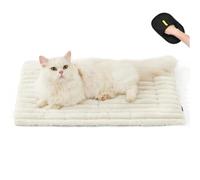 Self Warming Pet Bed,Reversible Two-Sided Use Self Heating Mat for Cats andDogs,Washable Pets Crate Pad for Indoor & Outdoor Use,Equipped with soft corduroy velvet cover and non slip sole (white, S)