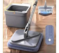 Self Wash Spin Mop M16, m16 Spin mop Square, Spin Mop and Bucket with Wringer Set, 360 Degree Rotatable Adjustable Cleaning Square Spin Mop, Wet and Dry Use (5 cloth)