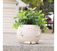 Self-Watering Cute Resin Planter, Funny Smiling Face Succulent Pot with Movable Design, Durable Flower Pot for Indoor and Outdoor Plants, Home Office Decor Gift for Plant Lovers