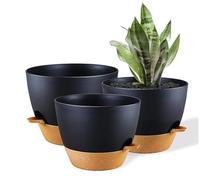 Self Watering Plant Pots Indoor, 3 Pack Plastic Plant Pots with Reservoir and Side Watering Port, Large Indoor Outdoor Flower Pots for House Plants, Herbs and Flowers, White, 25/22.9/20 cm (Black)