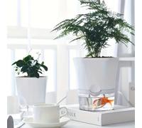 Self Watering Planter for Indoor Plants, Automatic Watering Flower Pot with Water Level Indicator, Resin Ceramic Look Plastic Pot for Pothos Orchids Succulents, White, Small 4.9 Inch or Large 6.5 Inch