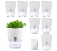Self Watering Planters - 8 Pack 3.2 Inch Small White Pots with Decorative Stones, Indoor & Outdoor, Mini Flower Pots