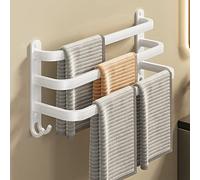 SelfAdhesive Bathroom Towel Holder No Drilling 2 Small Hooks Aluminum White 50cm Ideal for Bathroom Bedroom KitchenModern & Durable Design