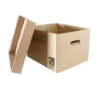 SelfHold 5 Cardboard Archive Boxes with Lids (36 x 27 x 23cm) Cardboard Single Wall Archive Filing Storage Boxes for Moving House with Handles, Bankers Box, Storage and Moving Boxes | Made in Britain