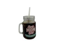 SelfHold Happy Mother’s Day Mason Jar with Straw for Mum | Printed Message Coffee Jar | Gift for Mum (Best MOM Ever. You are Amazing) | Coctail/Coffee 400ml Mason Jar Comes with lid & Straw