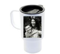 SelfHold Personalised Coffee Travel Mug 14oz White Polymer - Print Your Photo, Text, Logo on Both Sides - Customised Gift for Mum, Dad, Birthdays, Christmas Day, Couple, Colleagues