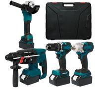 SELFIE CAT 4 Set Cordless Combo Kit Power Tools, Hammer/Angle Grinder/Impact Wrench/Drill Impact Drill Set, Cordless Drill and Impact Driver Combo With 4 Battery&2 Chargers for Home, DIYers, Auto