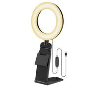 Selfie LED Ring Light with Stand Phone Holder, Dimmable Clip-On Light, 3 Colour Modes (3000K-6500K) & 10 Brightness Levels, Portable USB Powered for Live Streaming, Makeup & Video Conferencing