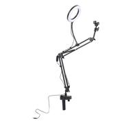 Selfie Light for Desk - 3 Color Temperature Adjustable Arm Overhead with Clamp Phone Holder for Video Recording, Live Streaming