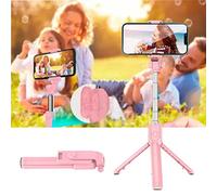 Selfie Rod, Stainless Steel ABS Telescopic Selfie Stick Tripod for Live Video (Pink)
