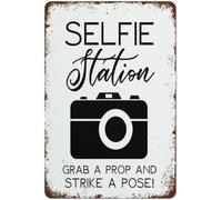 Selfie Station Grab a Prop Strike a Pose Event Sign Camera Sign Vintage Tin Signs Home Kitchen Decorations Wall Decor Metal Poster for Room 8x12 Inch