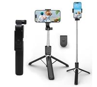 Selfie Stick, 130cm Phone Tripod, 4 in 1 Selfie Stick Tripod, Extendable and Portable Selfie Stick with Detachable Wireless Remote & Stable Tripod Stand, Compatible with iPhone/Galaxy/Huawei etc.