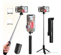 Selfie Stick, 40 in Retractable Phone Tripod with Wireless Remote Control & Light, Portable Selfie Stick Tripod for Photograph, Live Streaming, Video Recording, Compatible with All Cellphones