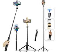 Selfie Stick Phone Tripod with Remote and LED Fill Lights - ASHINER 180cm Heigh Cell Phone Holder for Travel, Vlogging, Live Streaming Video and Photos, Compatible with iPhone and Android