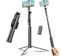 Selfie Stick Travel Tripod for Cell Phone with Remote Control and Phone Holder, Extendable Selfie Stick for iPhone, iPhone Tripod for Video Recording, 72 Inch, Black