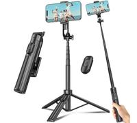 Selfie Stick Travel Tripod for Cell Phone with Remote Control and Phone Holder, Extendable Selfie Stick for iPhone, iPhone Tripod for Video Recording, 50 Inch, Black