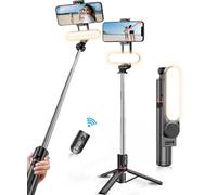 Selfie Stick Tripod Extendable Selfie Stick with Detachable Wireless Remote Shutter Travel Video Tripod Stand Cell Phone Mount Holder and Fill Light Compatible with Smart Phone Android