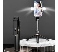 Selfie Stick Tripod,MQOUNY Extendable Selfie Stick Tripod with Dual LED Ring Light with Detachable Wireless Remote and Tripod Stand Compatible with iPhone, Samsung Galaxy and Smartphone (black)