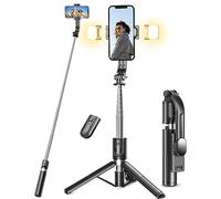 Selfie Stick Tripod with 2 Fill Lights, 45'' Extra Long Phone Tripod with Detachable Remote, Compatible with iPhone, Samsung, Smartphones
