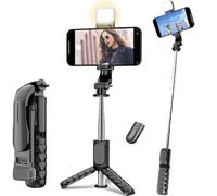 Selfie Stick tripod with Fill Light, 360° Rotating Phone Tripod Stand, Mini 30" Travel Tripod for Selfies with Detachable Bluetooth Remote, Compatible with iPhone, Samsung, Huawei, Android