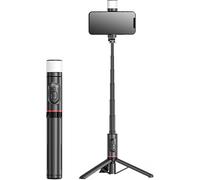 Selfie Stick Tripod with Fill Light, Extendable 360° Rotatable Selfie Stick with Remote, All-in-1 Phone Tripod Stand for Cell Phone Filming Compatible with iPhone Samsung Android (Black+Light)