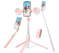 Selfie Stick Tripod with Fill Light, Phone Selfie Stick ，Durable Stainless Steel Design, Bluetooth Remote Control, and Stable Three-Legged Support for Live Broadcasts, Video Shooting (Pink)