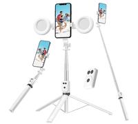 Selfie Stick Tripod with Fill Light, Phone Selfie Stick,Durable Stainless Steel Design,Bluetooth Remote Control,and Stable Three-Legged Support for Live Broadcasts,Video Shooting (White)