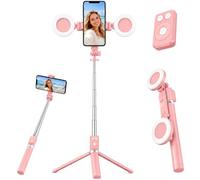 Selfie Stick Tripod with Light and Bluetooth Remote, 67" Extendable Mini Tripod Stand for iPhone Samsung Android, 6 in 1 Wireless Selfie Stick for TikTok YouTube Live Streaming(Pink)