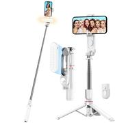 Selfie Stick with Improved Tripod - Long Fill Light, Expandable 111 cm Mobile Phone Tripod with Wireless Remote Control 360° Rotatable for Travel Compatible with iPhone Samsung