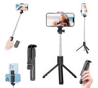 Selfie Stick with Rechargeable Remote & Light,Portable Cell Phone Stand Tripod for iPhone 17 16 15, 27.5" Extendable 360° Rotatable Travel Essentials Phone Tripod Stand for Video Recording (black)