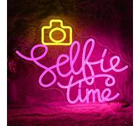 Selfie Time Neon Sign LED Yellow Camera Pink Neon Light For Wall Decor Dimmable USB Powered Light Up Sign for Photographic Studio Bedroom Photography Lover Room Party Gifts (16.7 * 12.8In)
