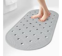 SelfSuite Rubber Bathtub Mat Shower Mat Non-Slip, 31x14 Inch, Bath Tub Floor Mat with Suction Cups and Drainage Holes, Grey