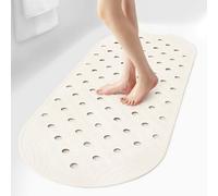 SelfSuite Rubber Bathtub Mat Shower Mat Non-Slip, 39x16 Inch, Bath Tub Floor Mat with Suction Cups and Drainage Holes, Ivory White
