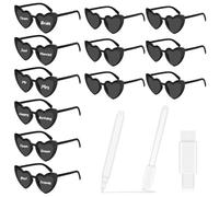 SelfTek 12 Pack Black Heart Sunglasses - Vintage Heart Shaped Glasses DIY Kit with 2 White Markers Retro Cat Eye Love Eyewear Multipack for Hen Party, Festival, Wedding, Bachelorette