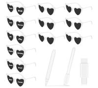 SelfTek 12 Pack White Heart Sunglasses - Vintage Heart Shaped Glasses DIY Kit with 2 White Markers Retro Cat Eye Love Eyewear Multipack for Hen Party, Festival, Wedding, Bachelorette